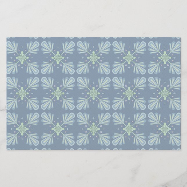 Pastel blue floral abstract repeat  stationery (Front)