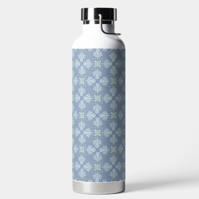 Pastel blue floral abstract repeat  water bottle (Left)