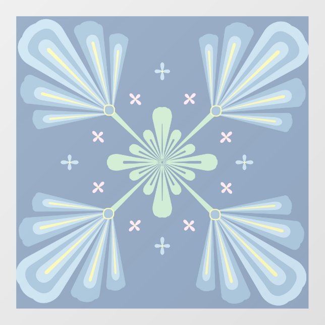 Pastel blue floral abstract repeat  window cling (Sheet)