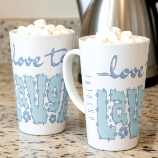Pastel Blue Floral Chunky Text Slogan With Name Latte Mug