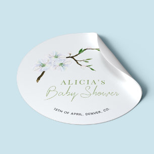 Pastel blue floral elegant boy baby shower classic round sticker