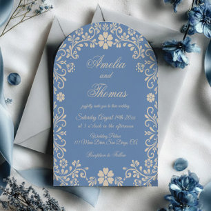 Pastel Blue Floral Elegant Wedding Invitation