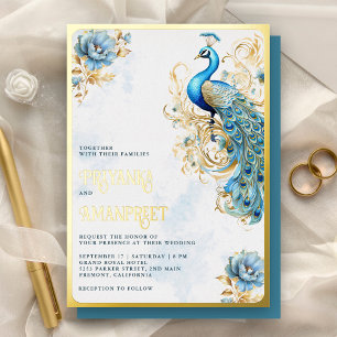Pastel Blue Floral Indian Peacock Wedding Gold