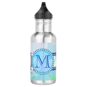 Pastel Blue Floral Monogram 532 Ml Water Bottle