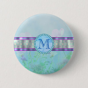 Pastel Blue Floral Monogram 6 Cm Round Badge