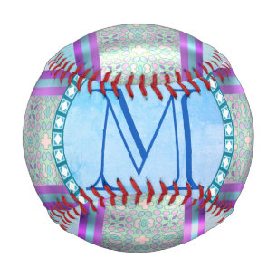 Pastel Blue Floral Monogram Baseball