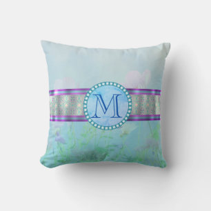 Pastel Blue Floral Monogram Cushion