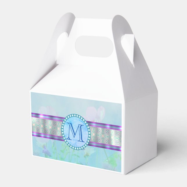 Pastel Blue Floral Monogram Favour Box (Front Side)