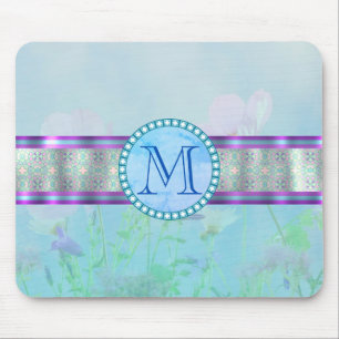 Pastel Blue Floral Monogram Mouse Mat