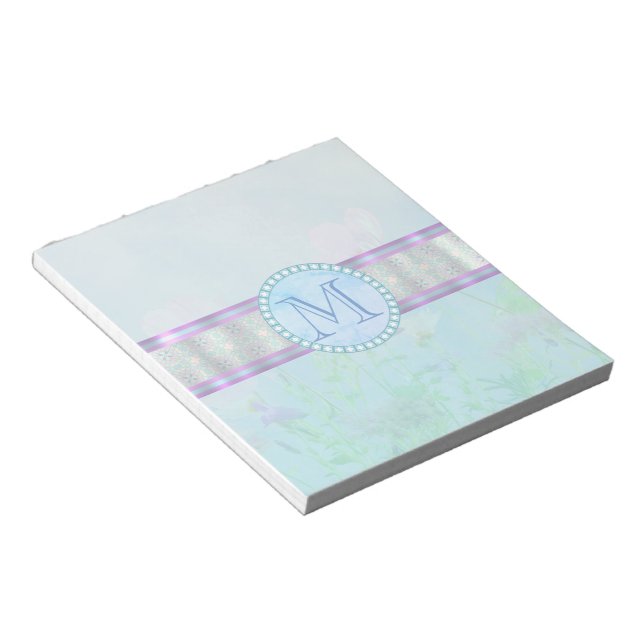 Pastel Blue Floral Monogram Notepad (Angled)