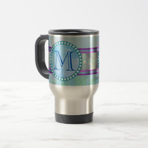 Pastel Blue Floral Monogram Travel Mug