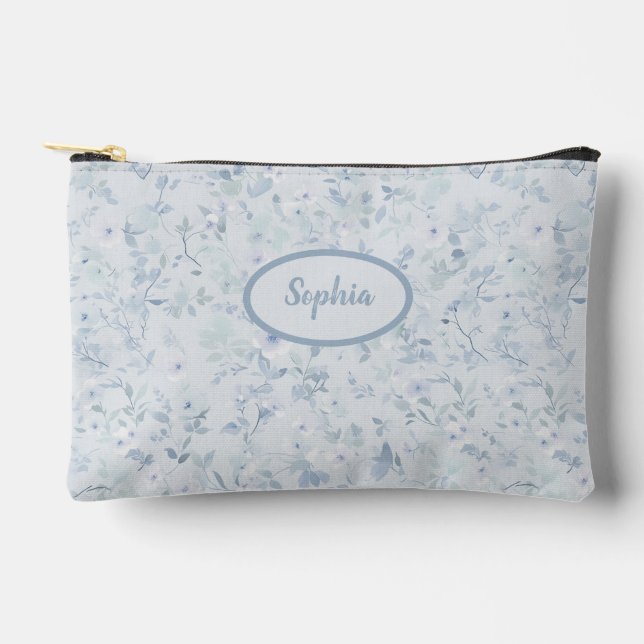 Pastel Blue Floral Pattern Accessory Pouch (Front)