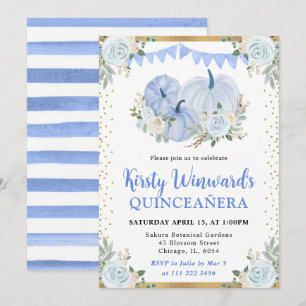 Pastel Blue Floral Pumpkin Fall Quinceañera Invitation