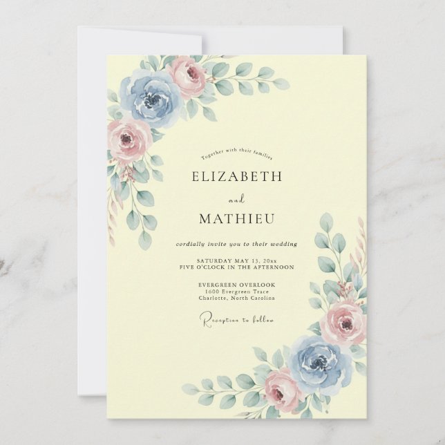 Pastel Blue Floral Sprig Wedding Invitation (Front)