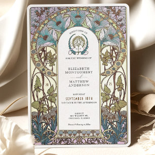 Pastel Blue Florals Art Nouveau Wedding Invitation