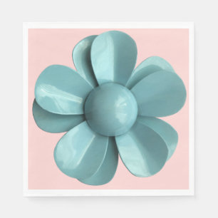 Pastel Blue Flower Floral Summer Wedding MCM Pink Napkin