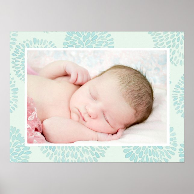 Pastel Blue Flower Pattern Custom Baby Photo Poster (Front)
