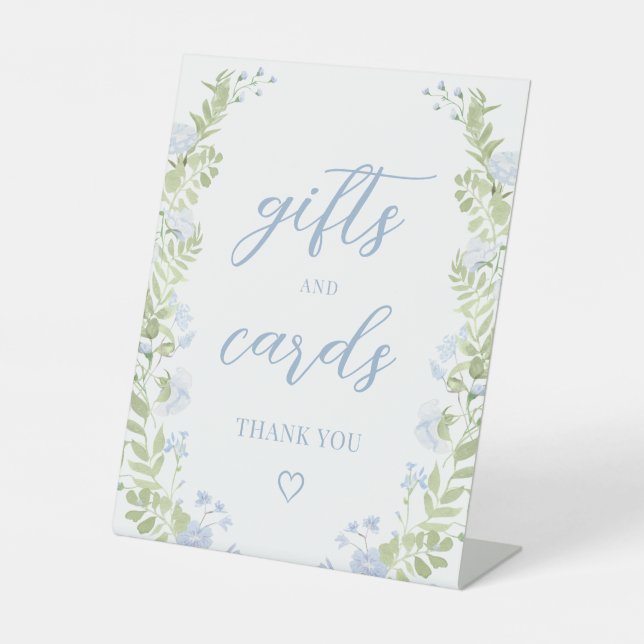 Pastel Blue Flower Wedding Gifts and Cards Sign (Front)