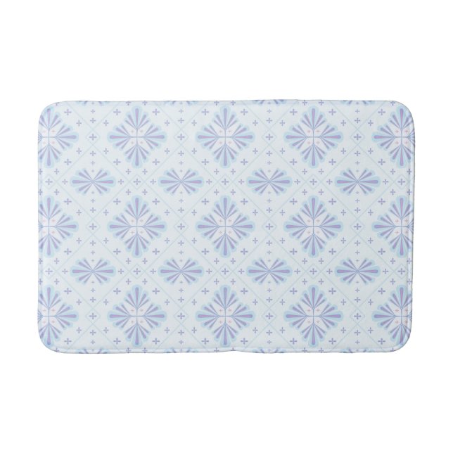 Pastel Blue Geometric Floral Pattern Bath Mat (Front)