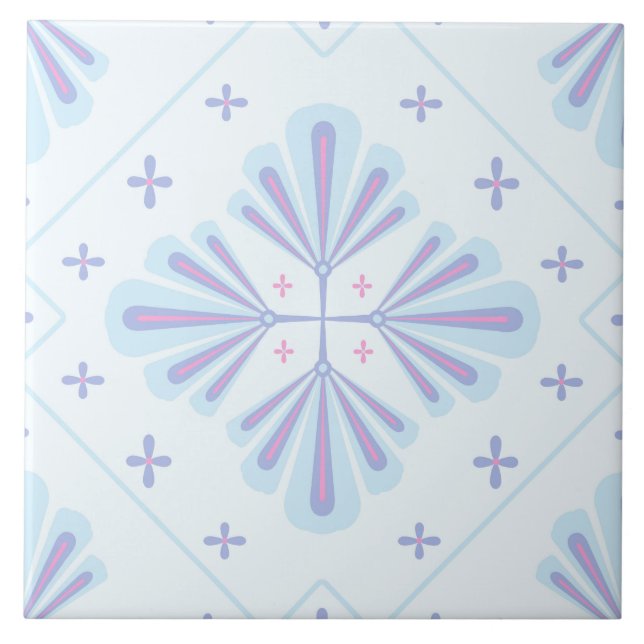 Pastel Blue Geometric Floral Pattern Tile (Front)