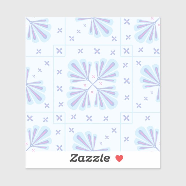 Pastel Blue Geometric Floral Repeat Pattern  (Sheet)