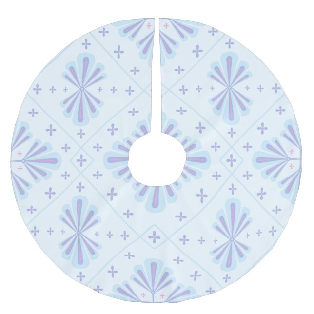 Pastel Blue Geometric Floral Repeat Pattern  Brushed Polyester Tree Skirt (Front)