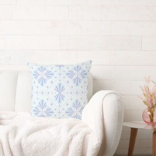 Pastel Blue Geometric Floral Repeat Pattern Cushion