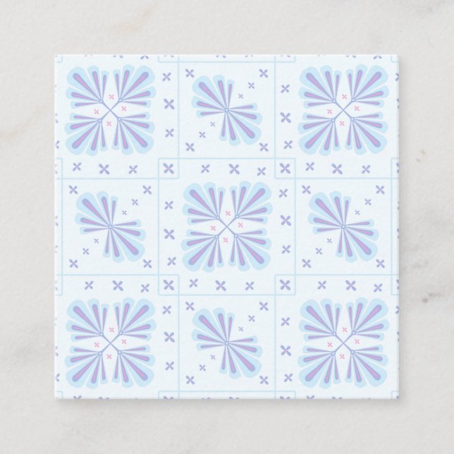 Pastel Blue Geometric Floral Repeat Pattern  Discount Card (Front)