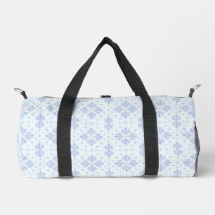 Pastel Blue Geometric Floral Repeat Pattern Duffle Bag