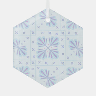 Pastel Blue Geometric Floral Repeat Pattern Glass Tree Decoration
