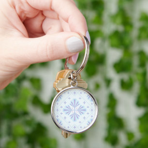 Pastel Blue Geometric Floral Repeat Pattern  Key Ring