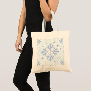 Pastel Blue Geometric Floral Repeat Pattern Tote Bag