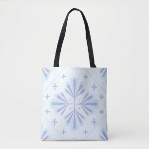 Pastel Blue Geometric Floral Repeat Pattern Tote Bag