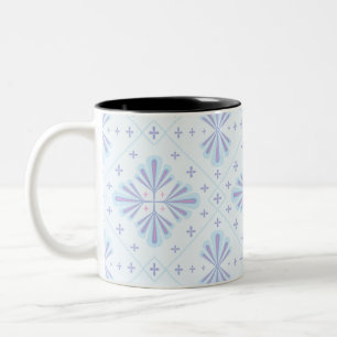 Pastel Blue Geometric Floral Repeat Pattern  Two-Tone Coffee Mug