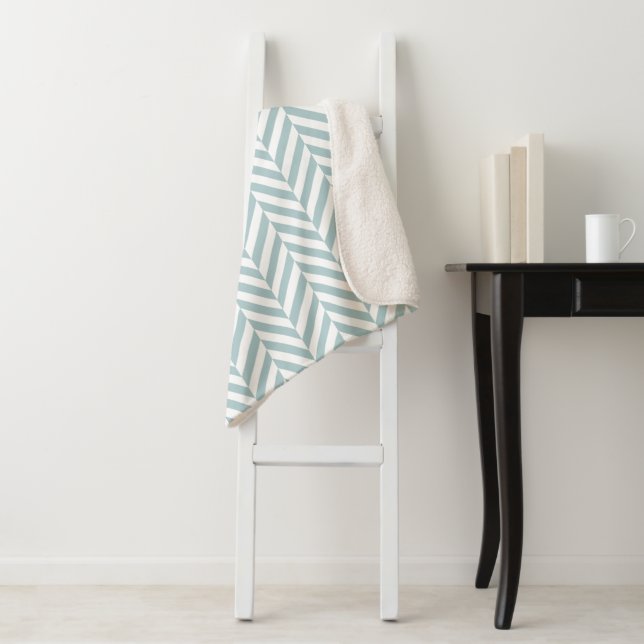 Pastel Blue Geometric Herringbone Pattern Sherpa Blanket (In Situ)