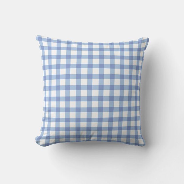 Pastel Blue Gingham Check Pattern Cushion (Front)