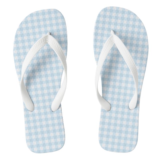 Pastel Blue Gingham Flip Flops Adult, Wide Straps (Footbed)