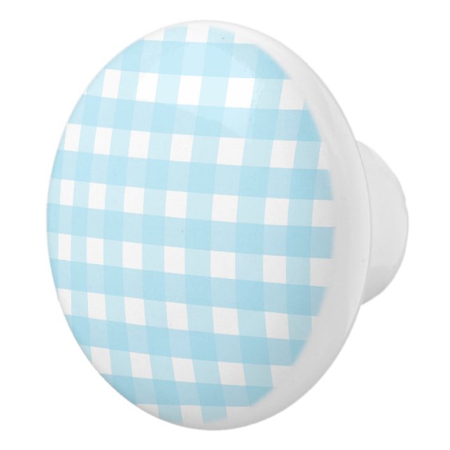 Pastel Blue Gingham Pattern Ceramic Knob (Right)