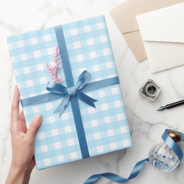 Pastel Blue Gingham Pattern  Wrapping Paper (Gifting)