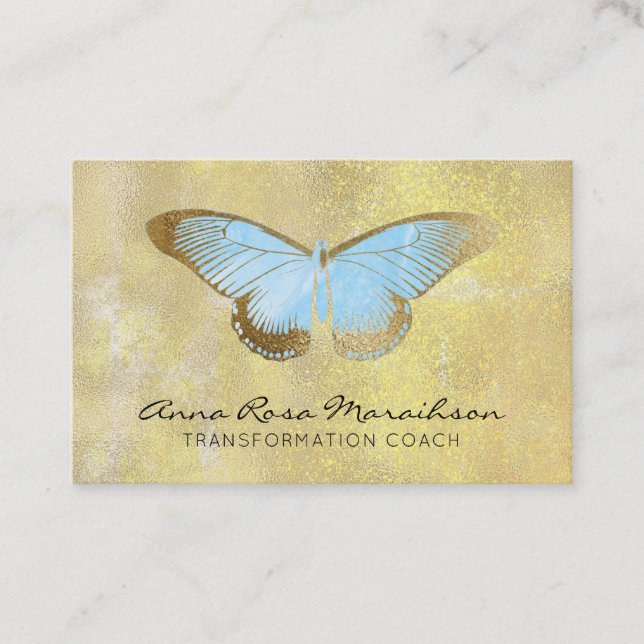 *~* Pastel Blue Glitter Fantasy Gilded Butterfly Business Card (Front)