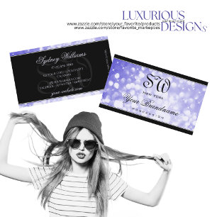 Pastel Blue Glitter Sparkle Stars Monogram Black Business Card