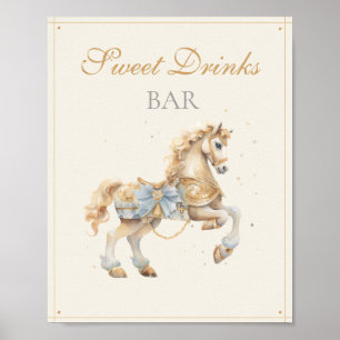 Pastel Blue Gold Carousel Sweet Drinks Bar Poster