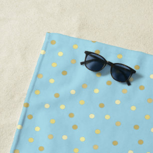 Pastel Blue Gold Confetti Dots Beach Towel