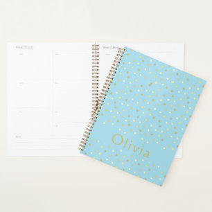 Pastel Blue Gold Confetti Dots Personalised  Planner