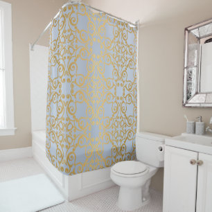 PASTEL BLUE GOLD ELEGANT PATTERN SHOWER CURTAIN