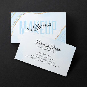 Pastel Blue Gold Glitter Agate Makeup Artist Salon Business Card