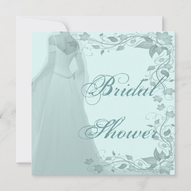 Pastel Blue Gown & Vines Bridal Shower Invitation (Front)