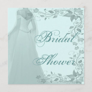 Pastel Blue Gown & Vines Bridal Shower Invitation