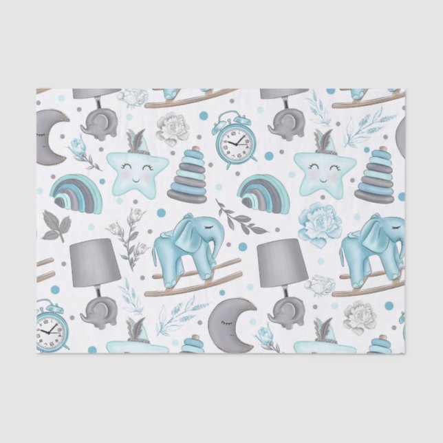 PASTEL BLUE & GRAY BABY BOY ITEMS TISSUE PAPER (Front)