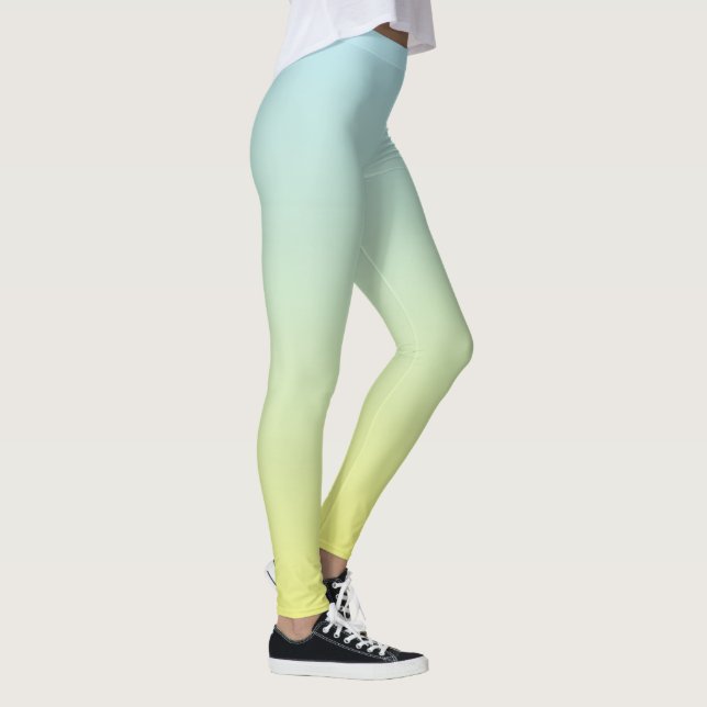 Pastel Blue, Green and Yellow Ombre Fade Leggings (Right)